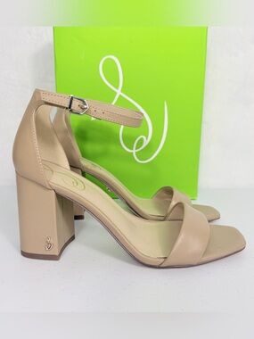 Sam Edelman Daniella Block Heel Sandal 8M Soft Beige Nude Leather Matte